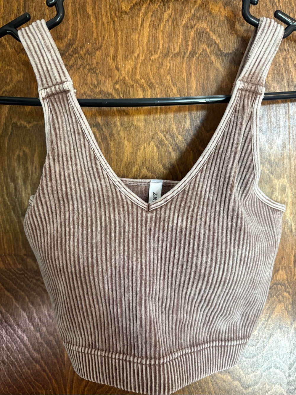 Zenana Ribbed V-Neck Cropped Bralette - Taupe
